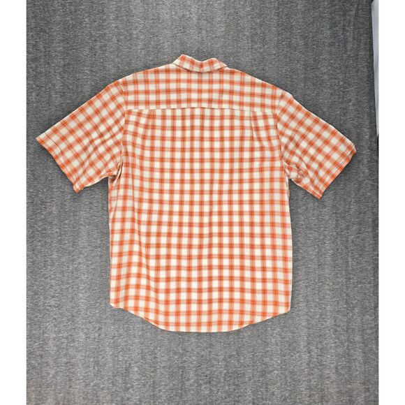 Men's Orange Plaid Lightweight Cotton Timberland Short Sleeve Button Shirt SZ XL - Picture 2 of 4